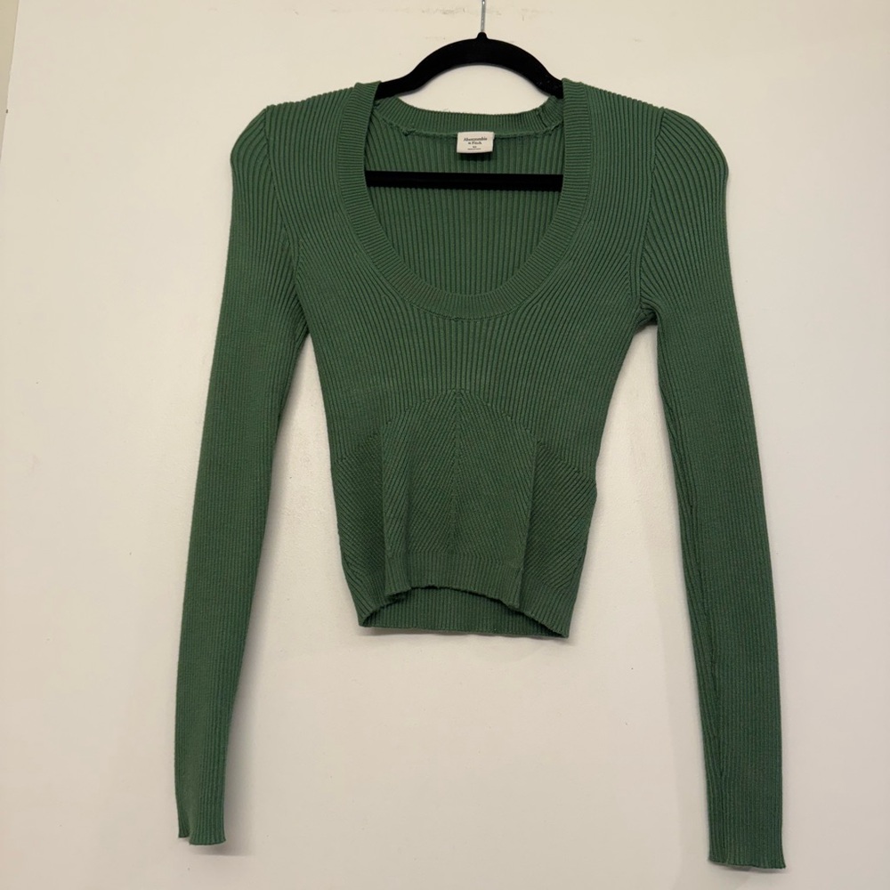 Abercrombie & Fitch Green Ribbed Knit Top